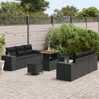 Set divano da giardino 9 pezzi con cuscini polyrattan nero