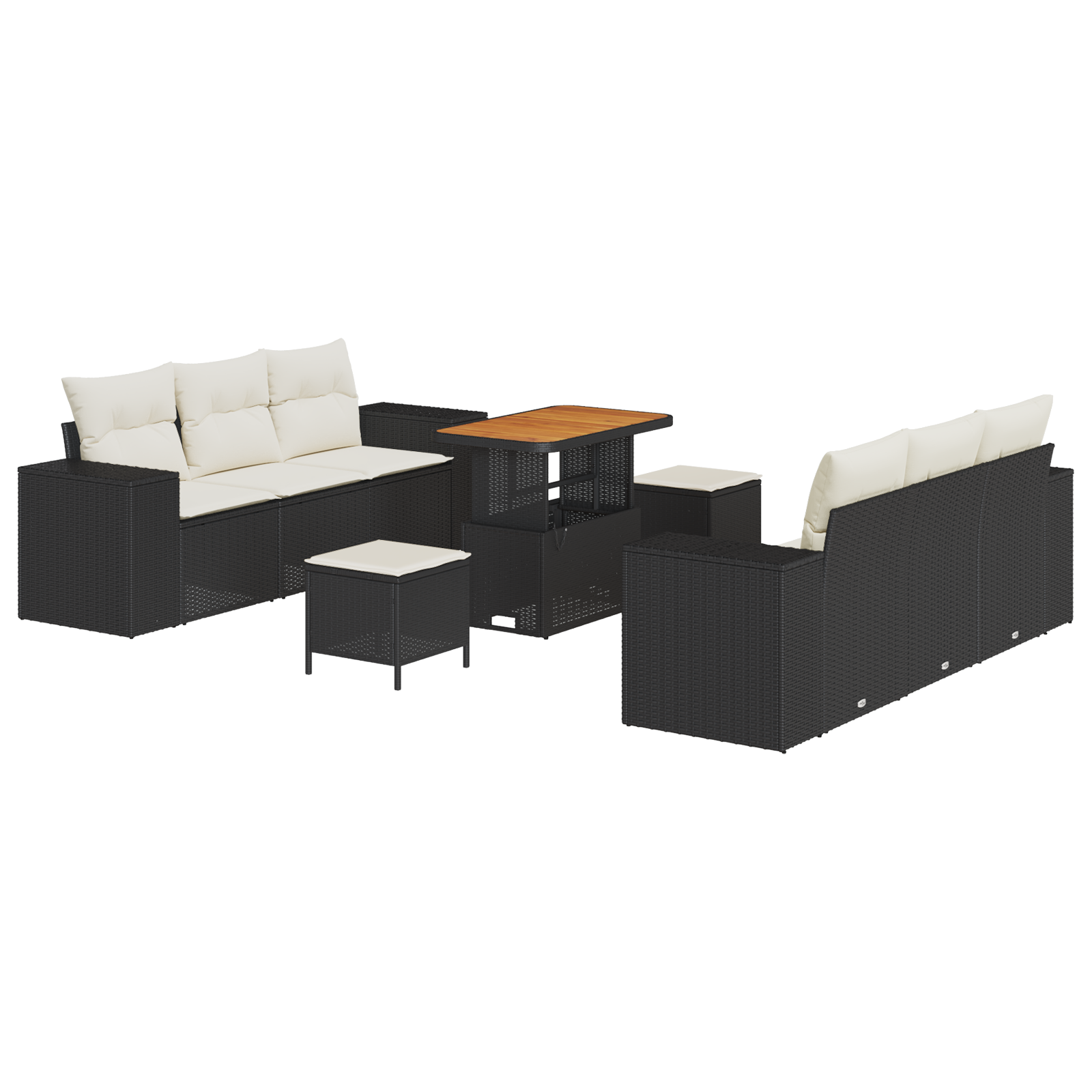 Set Divano da Giardino 9 Pezzi con Cuscini Rattan Nero Acacia