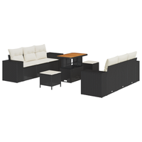Set Divano da Giardino 9 Pezzi con Cuscini Rattan Nero Acacia