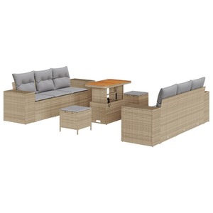 Set Divano Giardino  9 Pezzi con Cuscini Beige Rattan Poliacacia