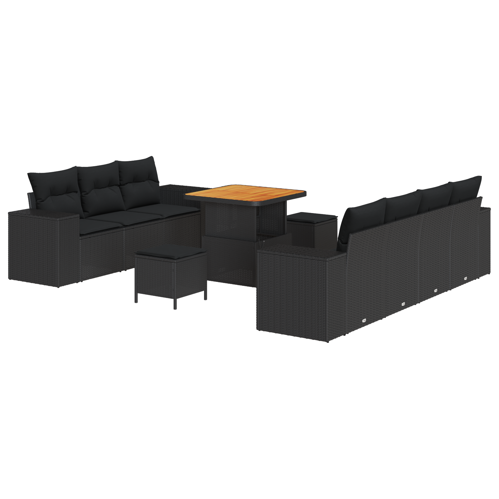 Set Divano da Giardino 10 Pezzi con Cuscini Nero Polyrattan Acacia