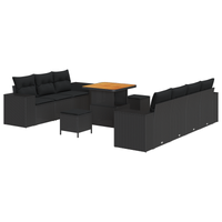 Set Divano da Giardino 10 Pezzi con Cuscini Nero Polyrattan Acacia
