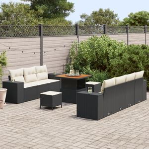 Set divano da giardino 10 pezzi con cuscini rattan sintetico nero panna