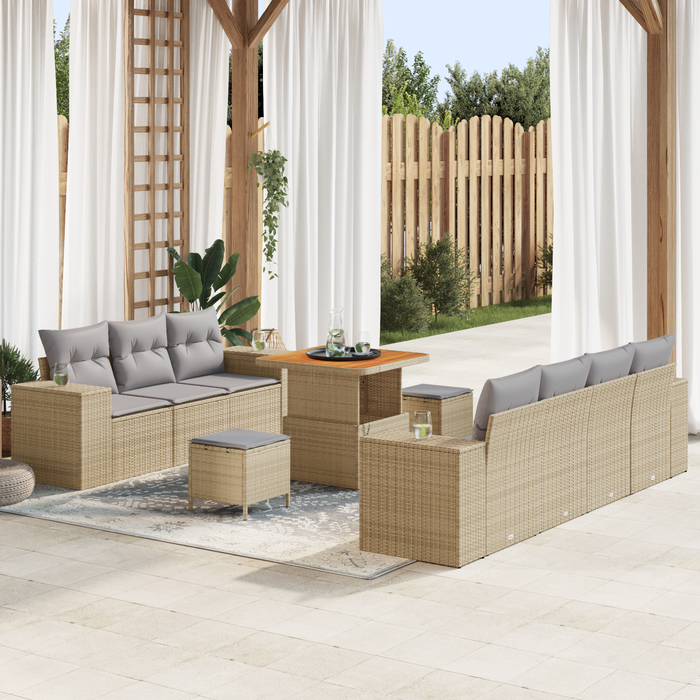 Set di Divani da Giardino  10 Pezzi con Cuscini Beige Polyrattan Acacia