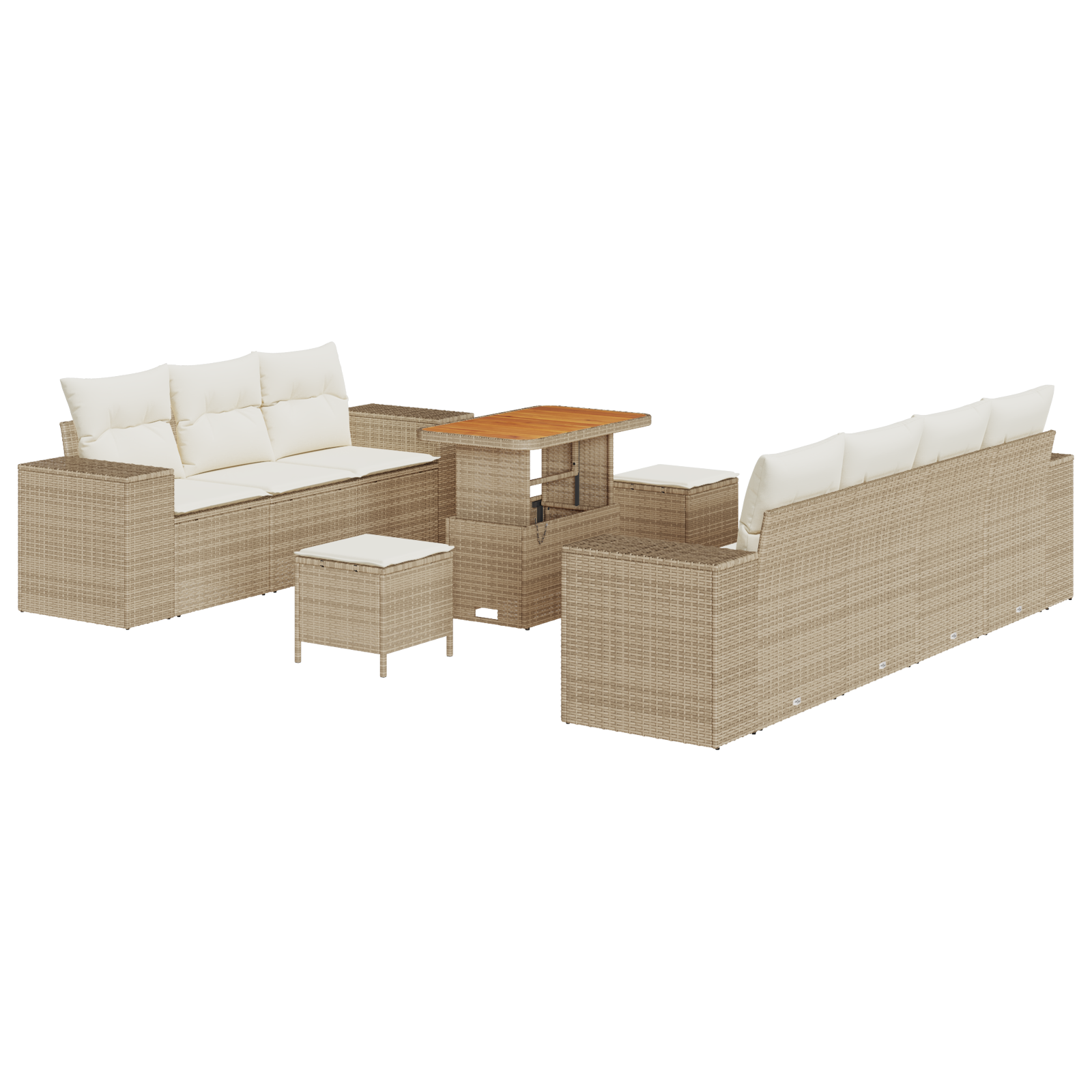 Set Divano da Giardino  10 Pezzi Con Cuscini Beige Polyrattan Acacia