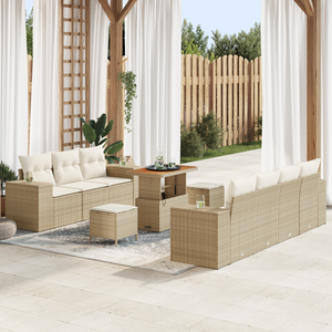 Set Divano da Giardino  10 Pezzi Con Cuscini Beige Polyrattan Acacia