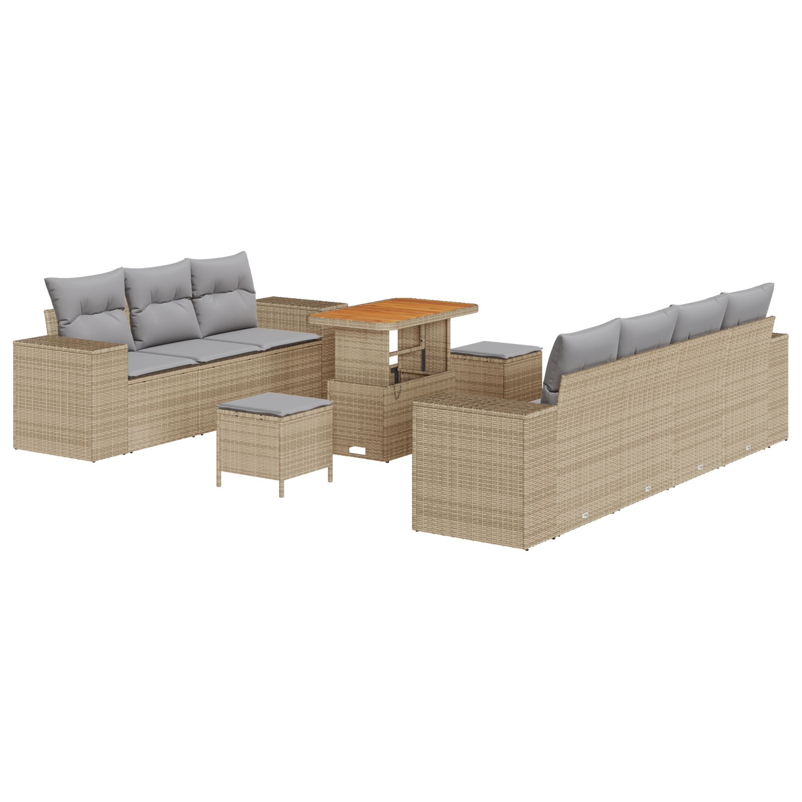 Set Divano da Giardino da 10 Pezzi con Cuscini Beige Polyrattan Acacia