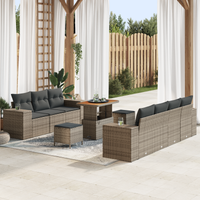 Set divano da giardino  10 pezzi con cuscini grigi in polyrattan di acacia