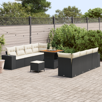 Set Divano da Giardino da 11 pezzi con Cuscini Rattan Polyrattan Nero Acacia