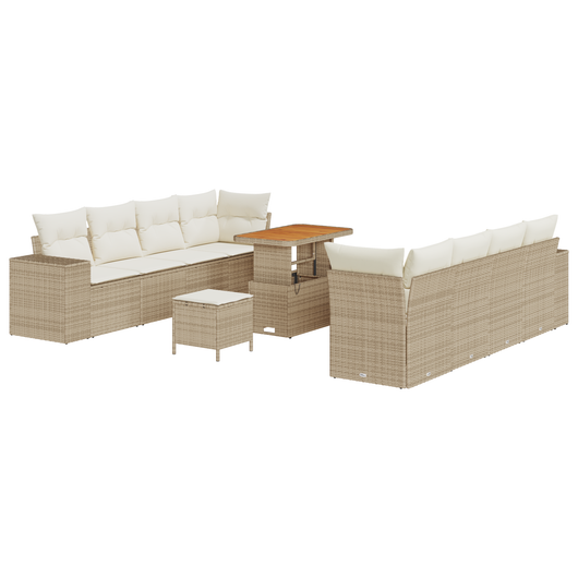 Set divano giardino 11 pezzi con cuscini panna polyrattan
