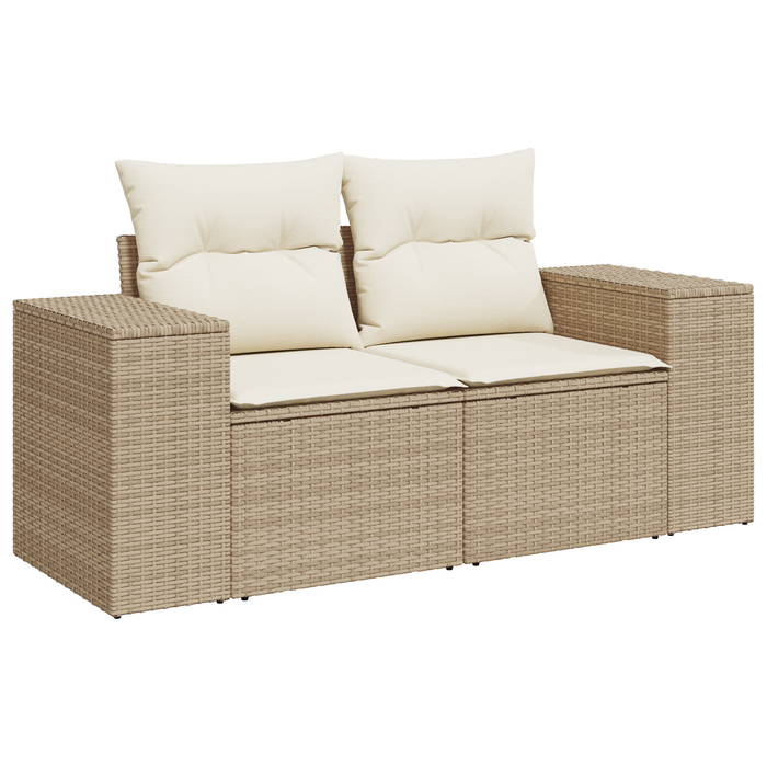 Set divano giardino 11 pezzi con cuscini panna polyrattan