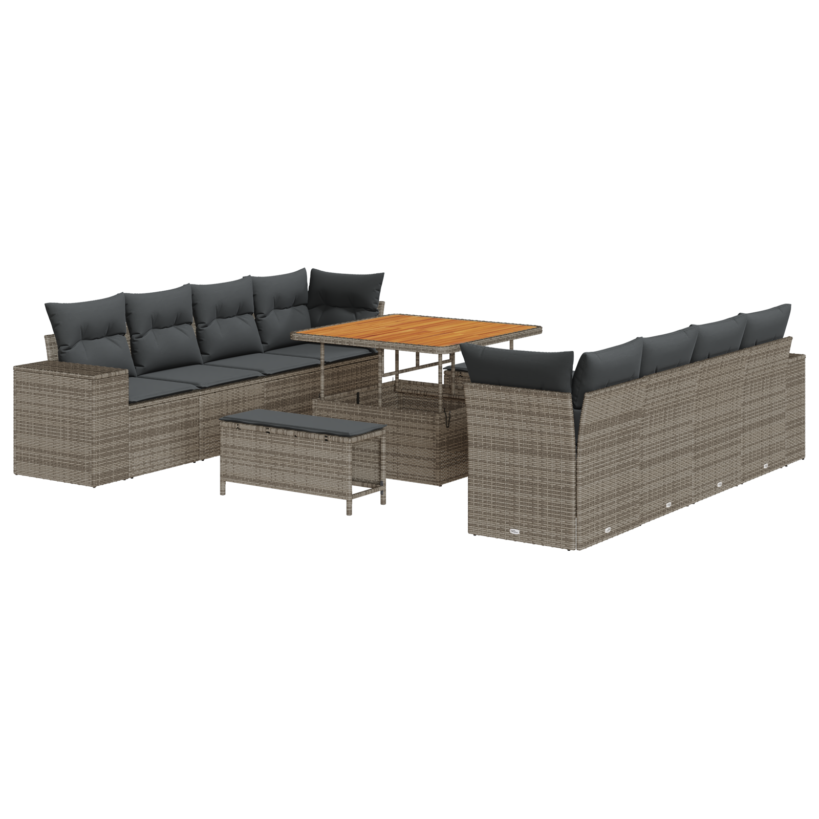 Set di divani da giardino  11 pezzi con cuscini in polyrattan grigio