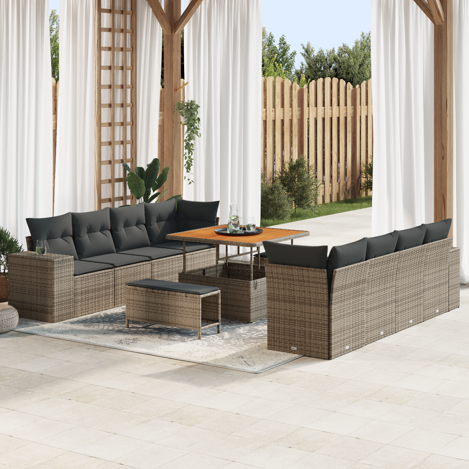 Set di divani da giardino  11 pezzi con cuscini in polyrattan grigio
