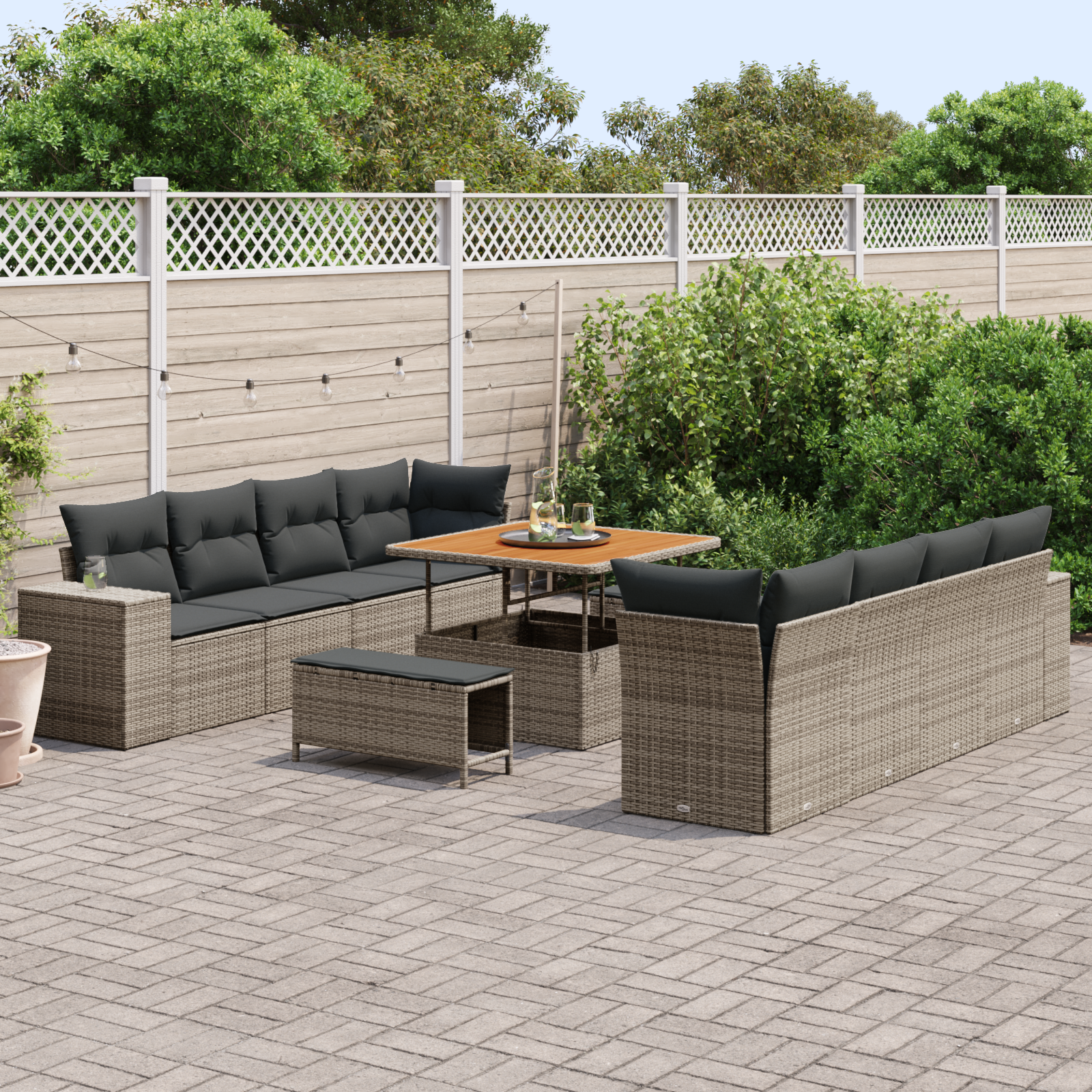 Set di divani da giardino  11 pezzi con cuscini in polyrattan grigio