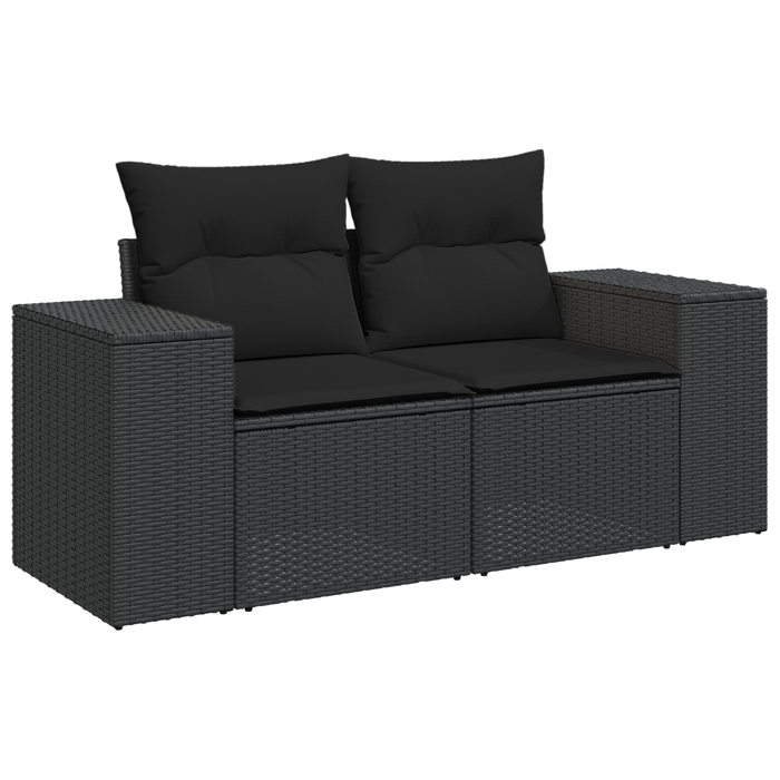 Set di Divani da Giardino  con Cuscini Nero Polyrattan Acacia