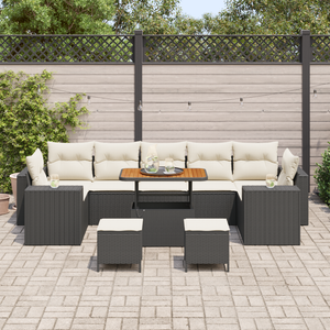 Set Divano da Giardino 10 Pezzi con Cuscini Rattan Nero Poly Acacia