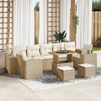Set di Sofà da Giardino da 10 Pezzi con Cuscini Beige Polyrattan Acacia