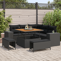 Set Divano da Giardino 8 Pezzi con Cuscini Nero Polyrattan Acacia