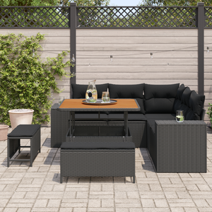 Set Divano da Giardino 8 Pezzi con Cuscini Nero Polyrattan Acacia