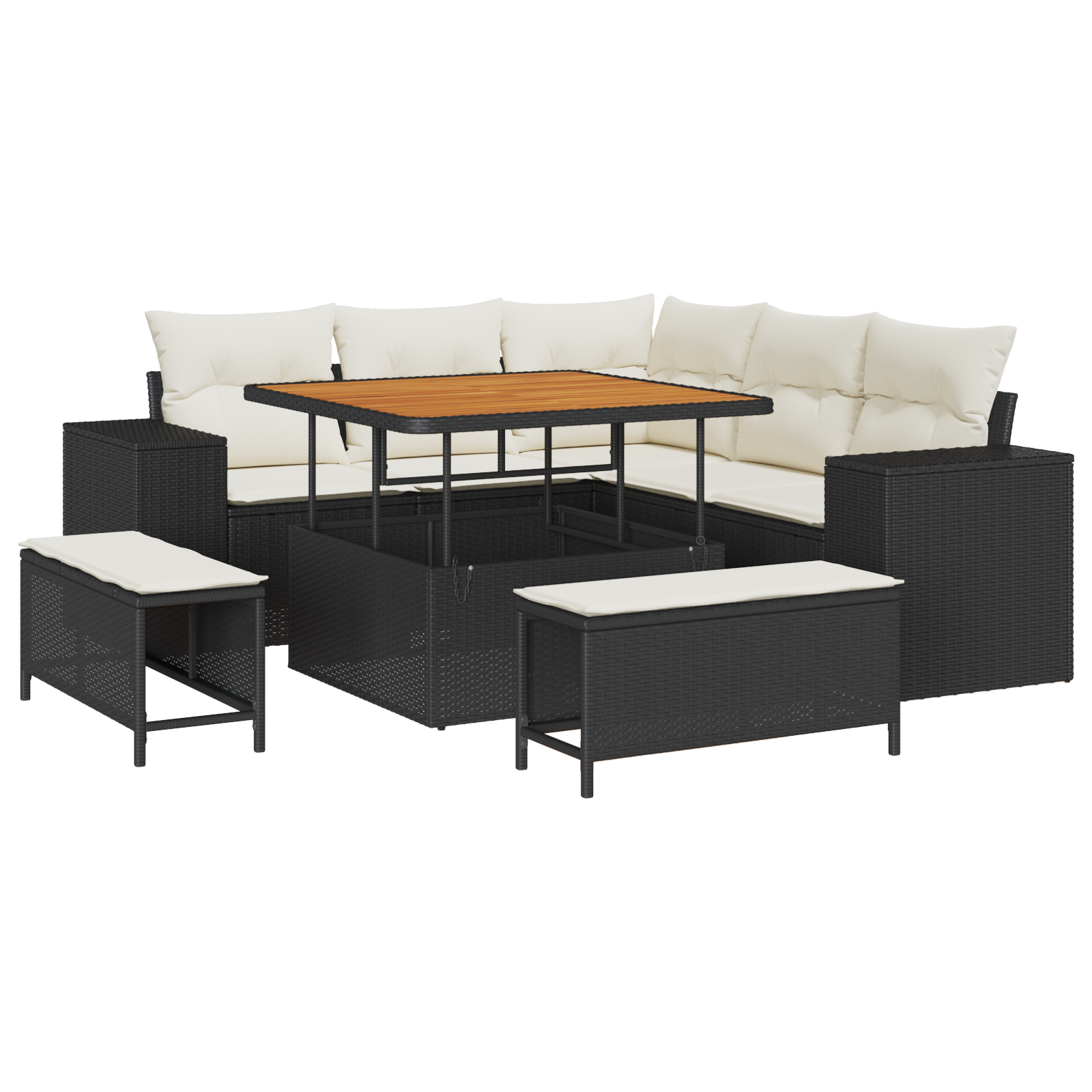 Set Divano da Giardino 8 Pezzi con Cuscini Rattan Nero Acacia