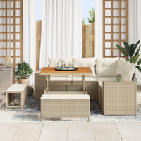 Set Divano da Giardino a 8 Pezzi con Cuscini Beige Polyrattan Acacia
