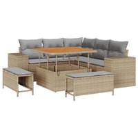 Set Divano da Giardino da 8 Pezzi con Cuscini Beige Rattan Poliestere