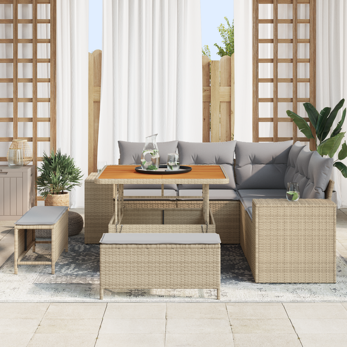 Set Divano da Giardino da 8 Pezzi con Cuscini Beige Rattan Poliestere