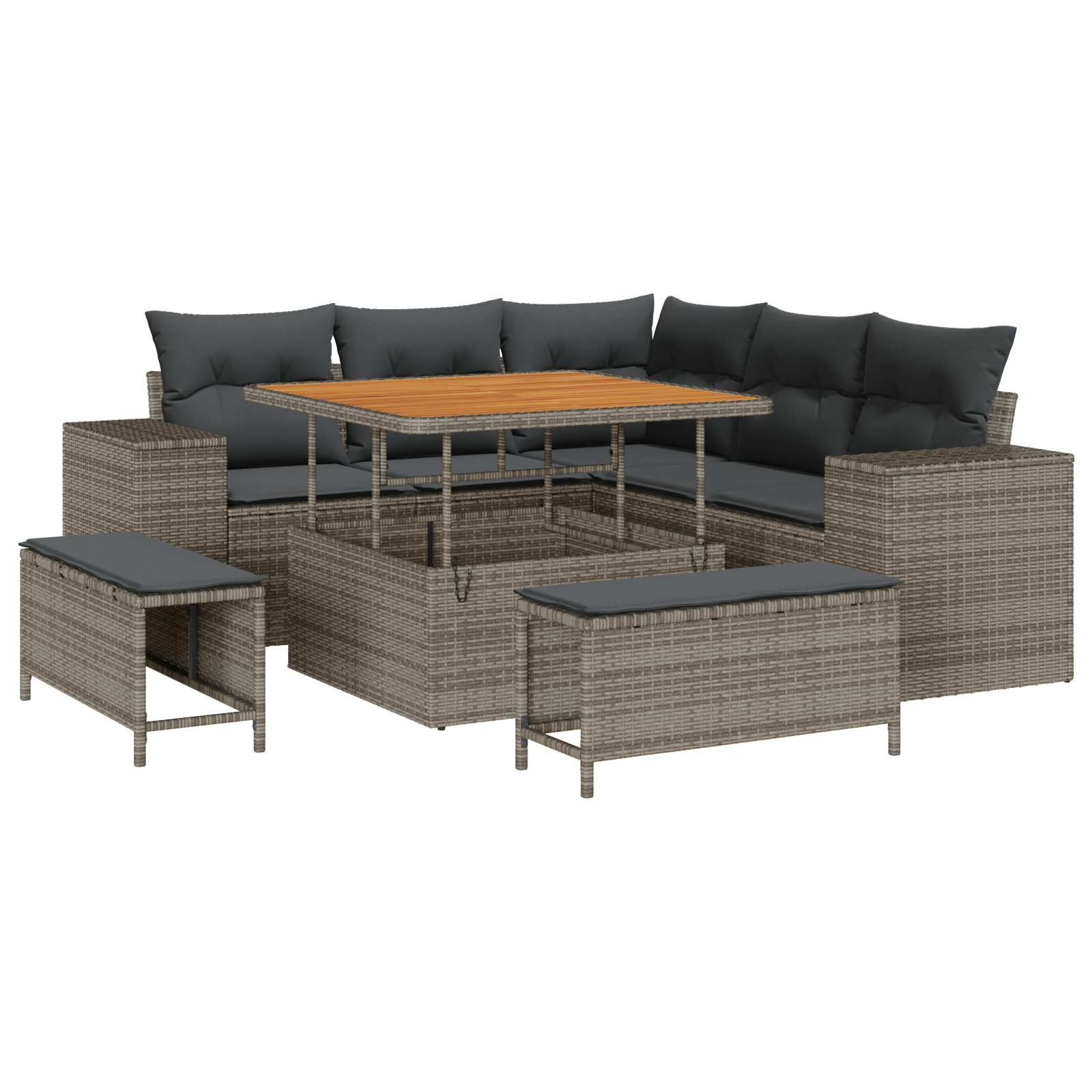 Set Divano da Giardino 8 Pezzi con Cuscini Grigio Polyrattan Acacia