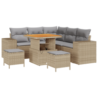 Set Divano da Giardino  da 8 Pezzi con Cuscini Beige Polyrattan Acacia
