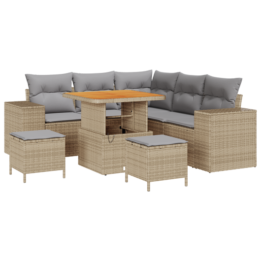 Set Divano da Giardino  da 8 Pezzi con Cuscini Beige Polyrattan Acacia