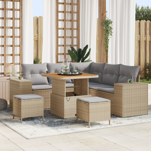 Set Divano da Giardino  da 8 Pezzi con Cuscini Beige Polyrattan Acacia