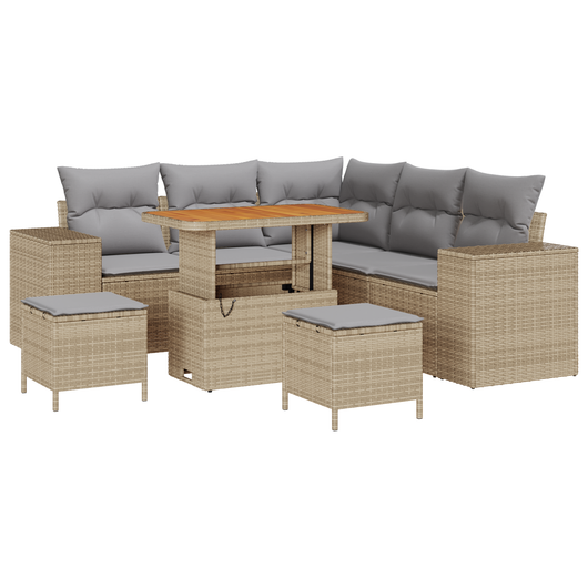 Set Divano Giardino a 8 Pezzi con Cuscini Beige Polirattan Acacia