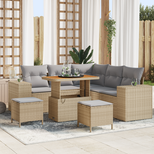 Set Divano Giardino a 8 Pezzi con Cuscini Beige Polirattan Acacia