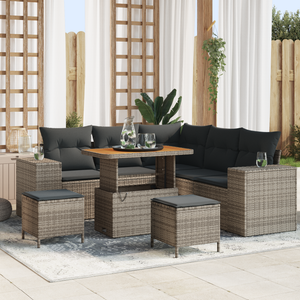 Set Divano da Giardino 8 Pezzi con Cuscini Grigio Polyrattan Acacia