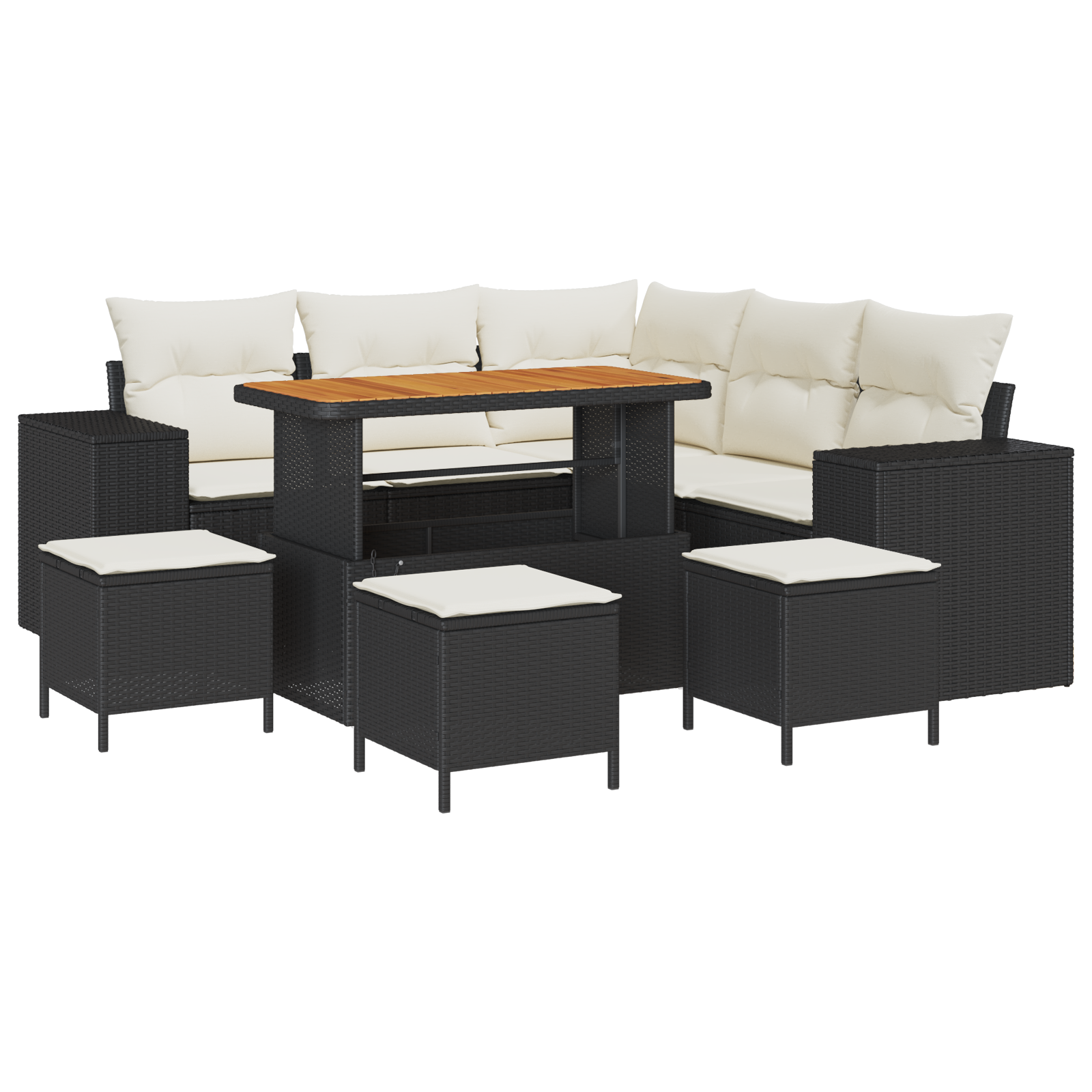 Set Divano Giardino 9 Pezzi Cuscini Rattan Nero Acacia