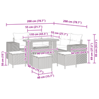 Set Divano Giardino 9 Pezzi con Cuscini Beige Rattan Acacia