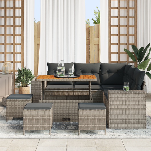 Set Divano Giardino da 9 Pezzi con Cuscini Grigio Polyrattan Acacia