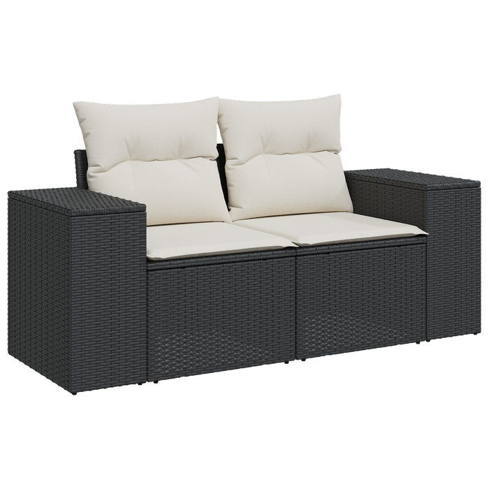 Set di Sofà da Giardino 9 Pezzi con Cuscini Nero Polyrattan