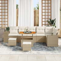 Set di Divani da Giardino  da 9 Pezzi con Cuscini Beige in Rattan Polimerico