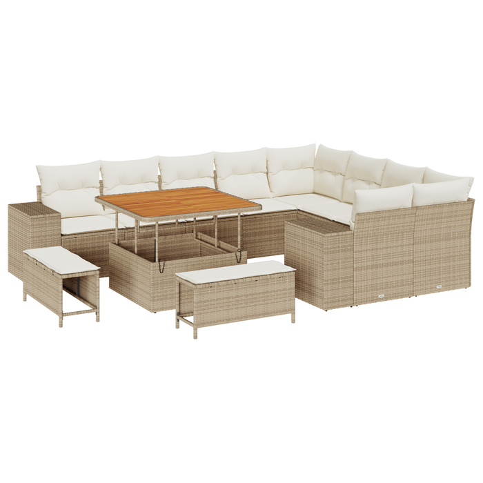 Set di divani da giardino  da 12 pezzi con cuscini Beige Polirattan Acacia
