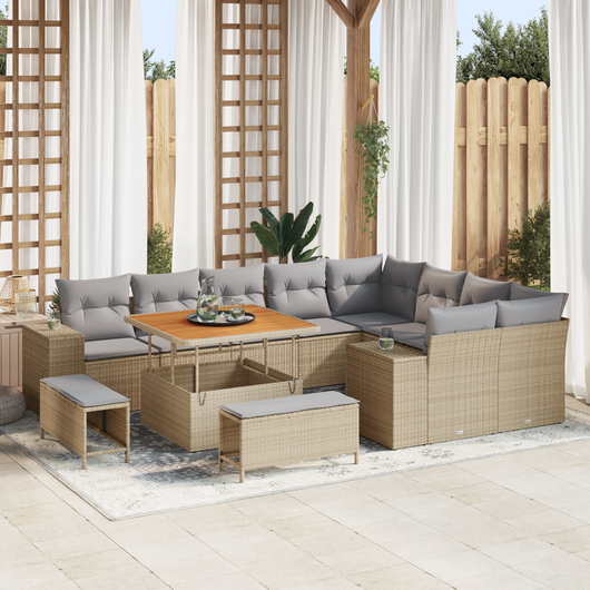 Set di 12 pezzi di divano da giardino con cuscini Beige Rattan Acacia