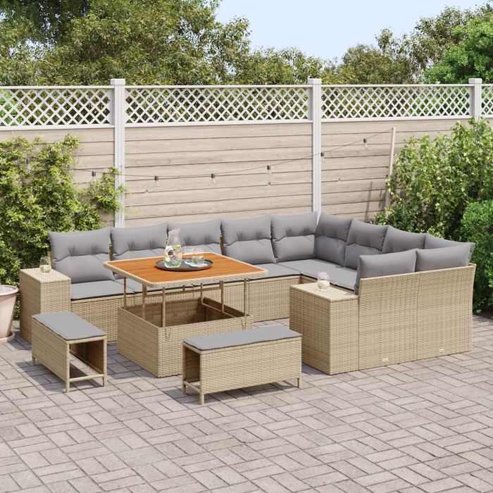Set di 12 pezzi di divano da giardino con cuscini Beige Rattan Acacia