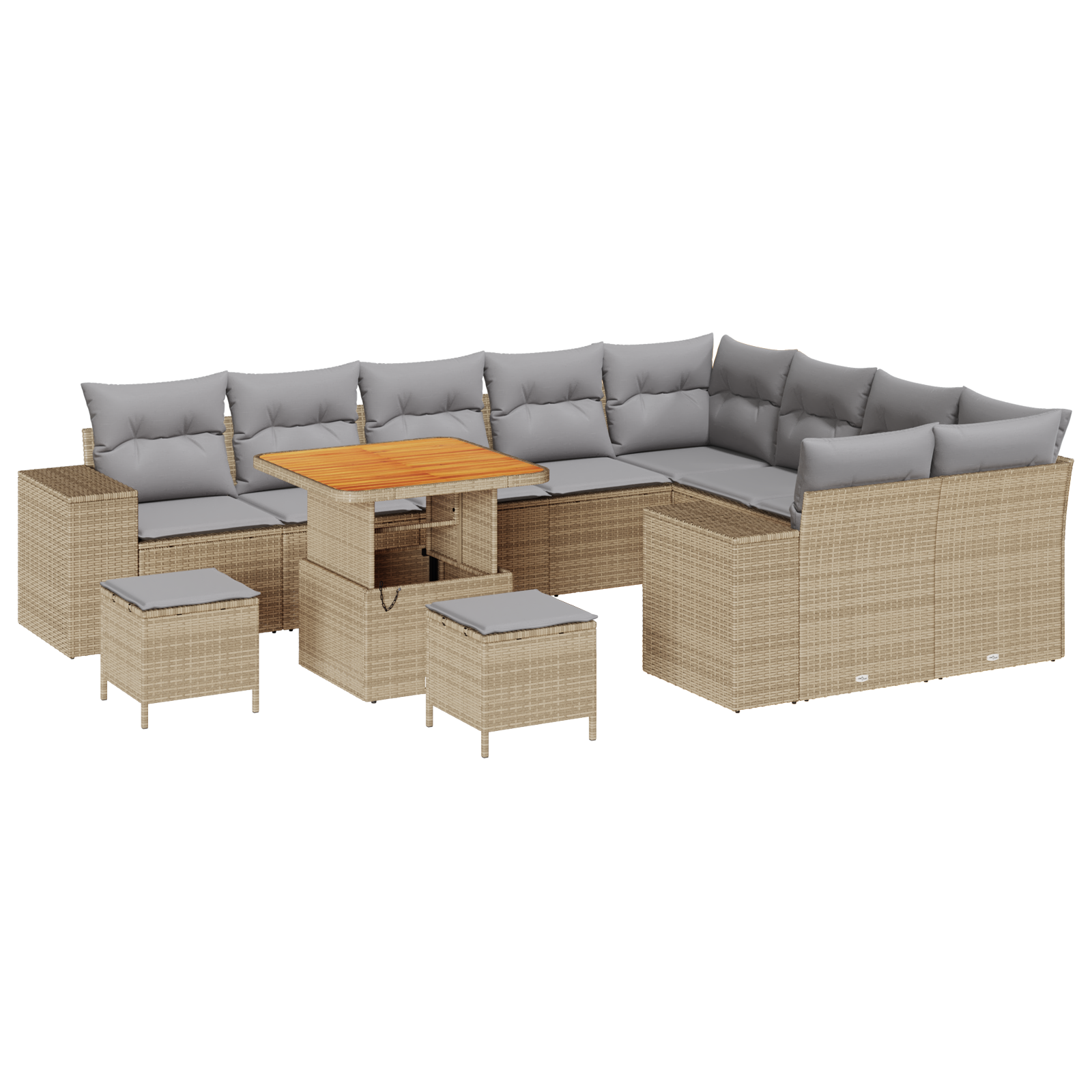 Set Divano da Giardino  da 12 Pezzi con Cuscini Beige Polyrattan Acacia