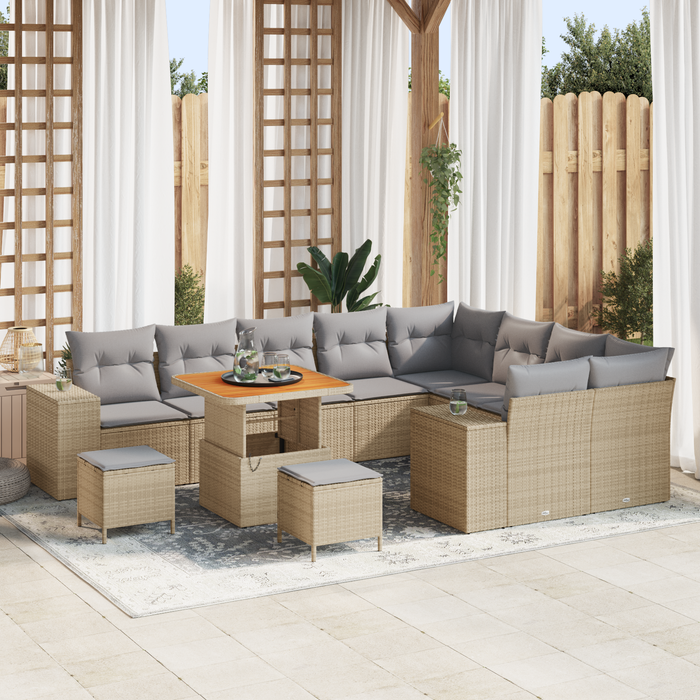 Set Divano da Giardino  da 12 Pezzi con Cuscini Beige Polyrattan Acacia
