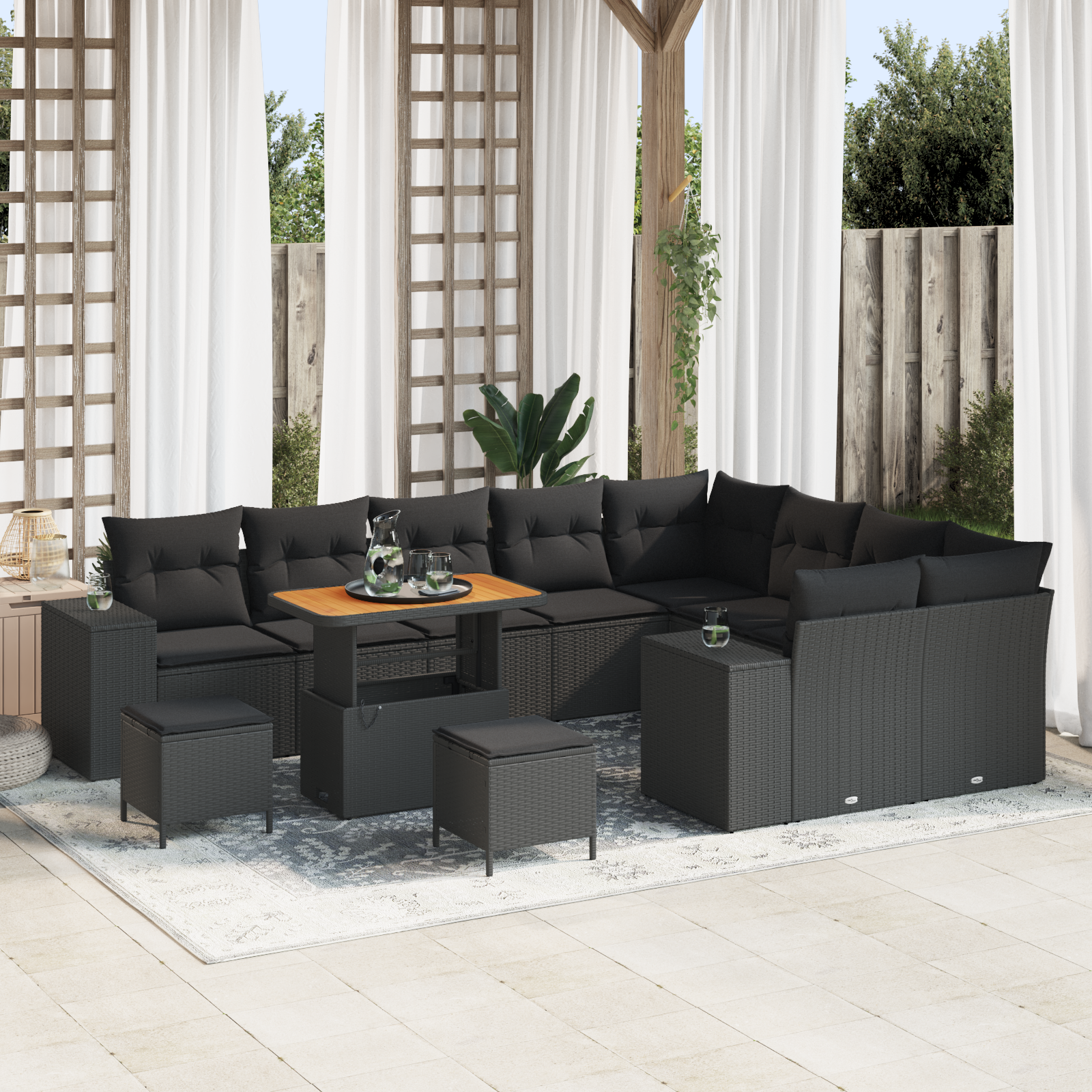 Set di Divani da Giardino  da 12 pezzi con Cuscini Nero Polyrattan