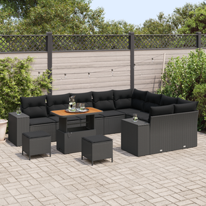 Set di Divani da Giardino  da 12 pezzi con Cuscini Nero Polyrattan