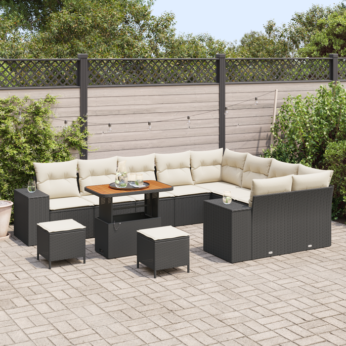 Set Divano Giardino Modulare Set da 5 Nero Rattan, Tessuto, Metallo