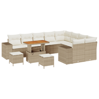 Set Divano da Giardino  da 12 Pezzi con Cuscini Beige Polirattan e Acacia
