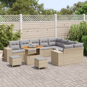 Set Divani da Giardino  12 Pezzi con Cuscini Beige in Polyrattan e Acacia