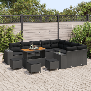 Set di Divani da Giardino  13 pezzi con Cuscini Nero Polyrattan Acacia